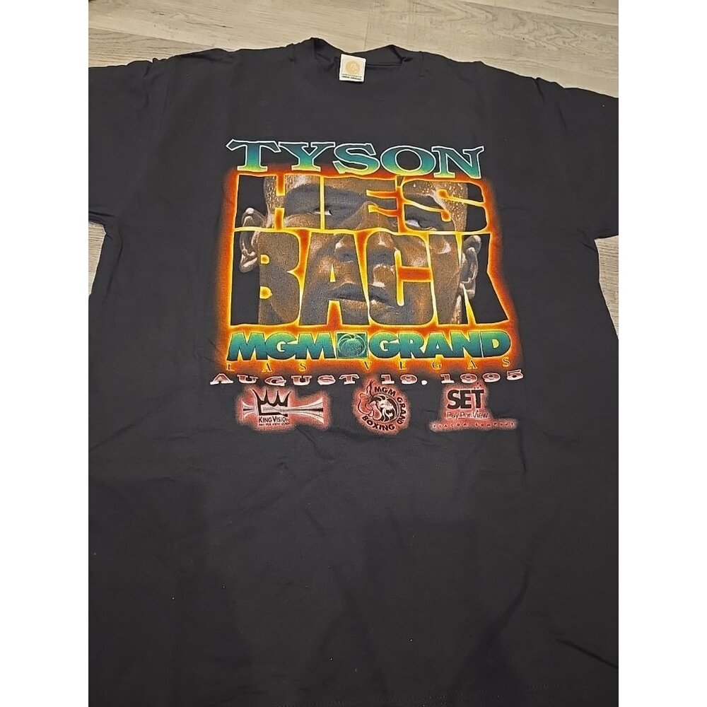 Mike Tyson He's Back Black T-Shirt MGM Single Stitch 1995 Fight Deadstock Boxing